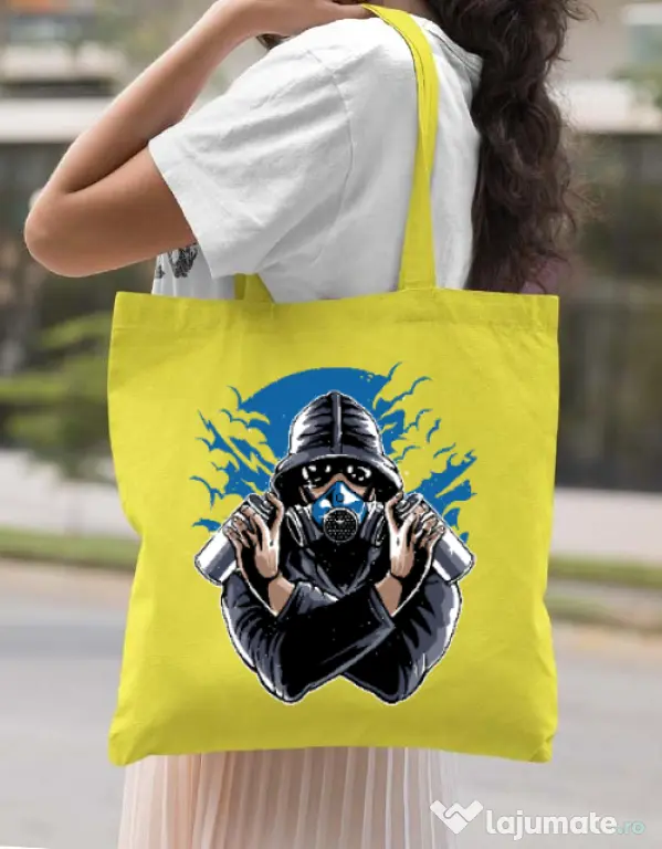 Sacosa din panza Graffiti gas mask Galben