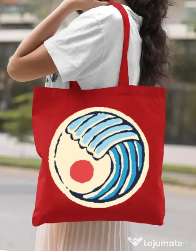 Sacosa din panza Great wave Rosu