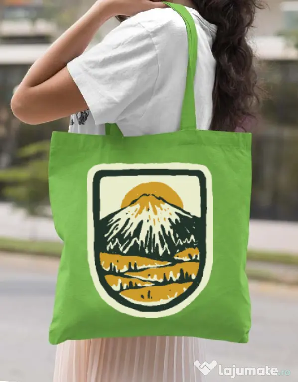 Sacosa din panza Hand drawn mountains Verde mar