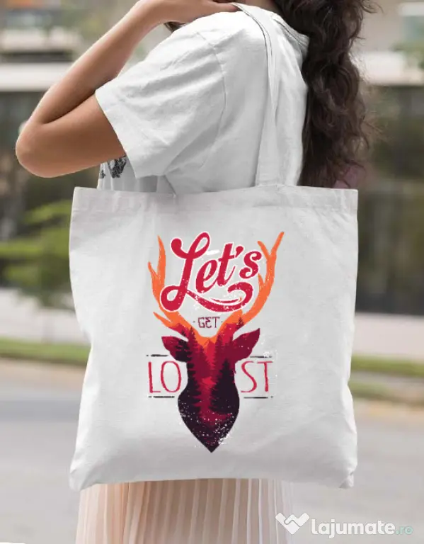 Sacosa din panza Lets get lost Alb