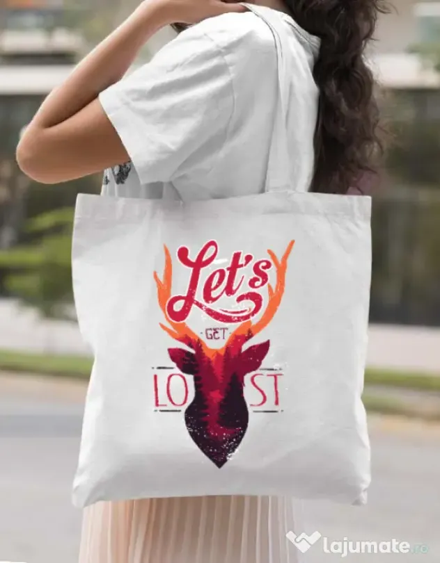 Sacosa din panza Lets get lost Alb