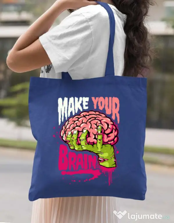 Sacosa din panza Make your mind Albastru regal
