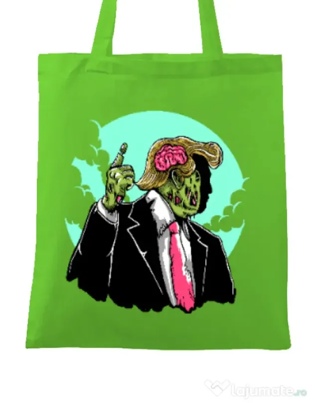 Sacosa din panza Make zombies great again Verde mar