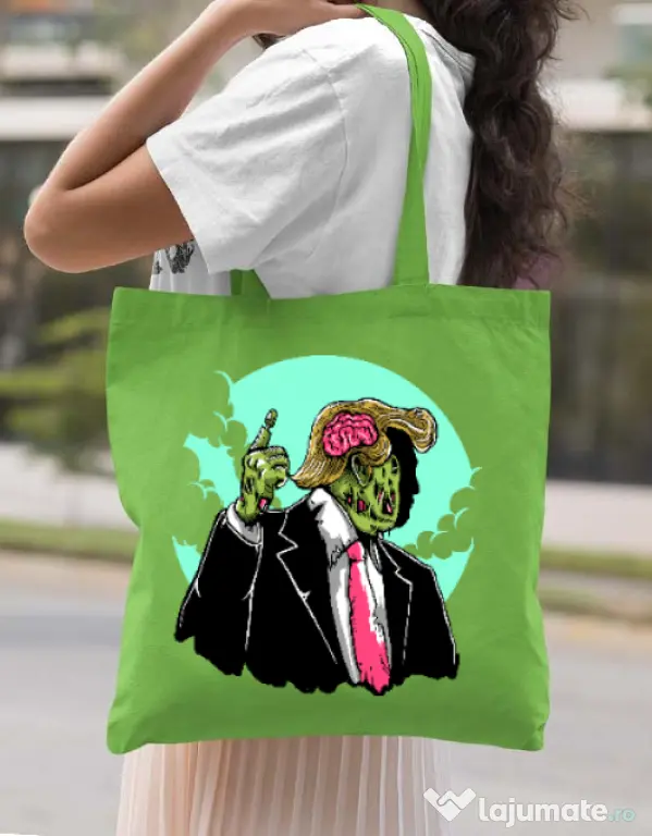 Sacosa din panza Make zombies great again Verde mar