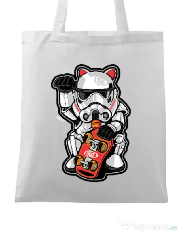 Sacosa din panza Maneki trooper Alb