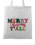 Sacosa din panza Merry Christmas Y`all Alb