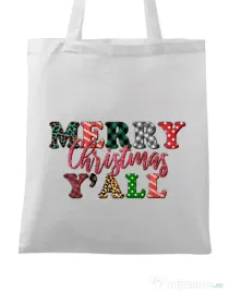 Sacosa din panza Merry Christmas Y`all Alb
