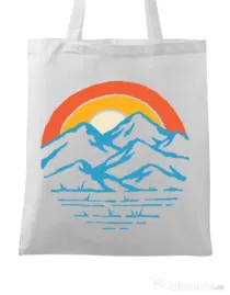 Sacosa din panza Mountain and rainbow Alb