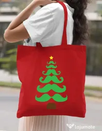 Sacosa din panza Moustache Christmas tree Rosu