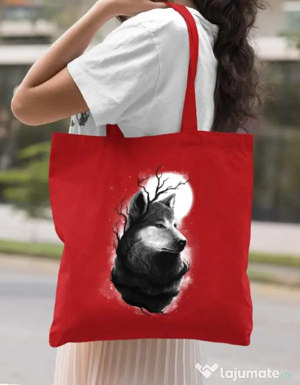Sacosa din panza Night wolf Rosu