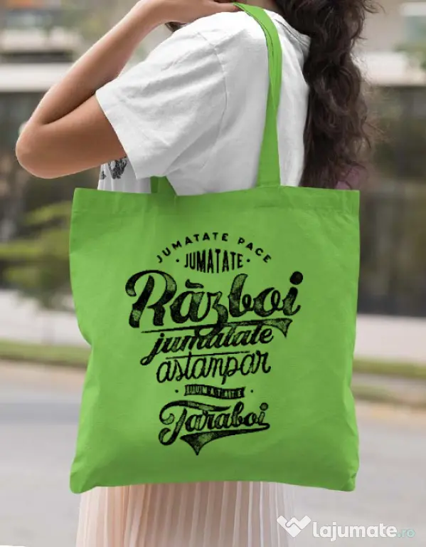 Sacosa din panza Pace si razboi Verde mar