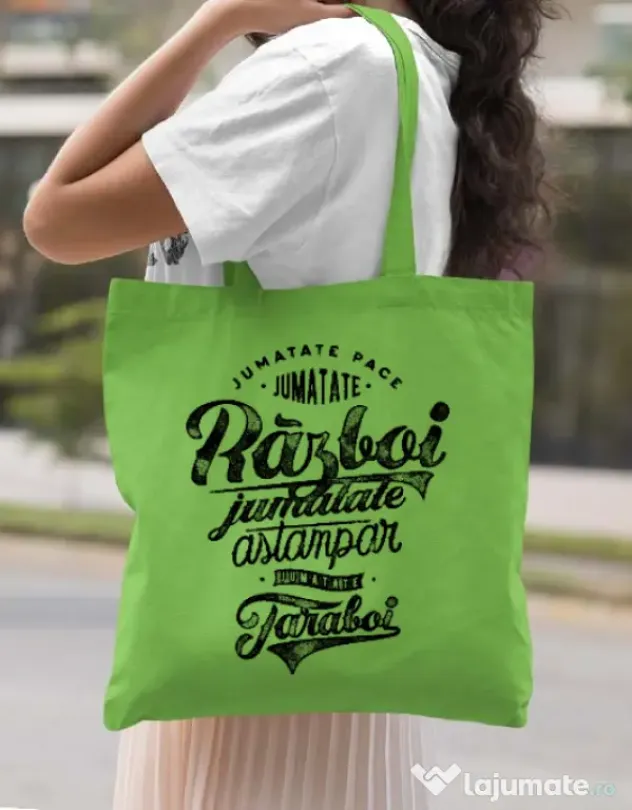 Sacosa din panza Pace si razboi Verde mar