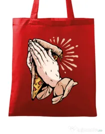 Sacosa din panza Pray for pizza Rosu