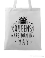 Sacosa din panza Queens are born in May Alb