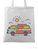 Sacosa din panza Retro travel van Alb