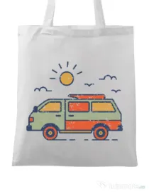 Sacosa din panza Retro travel van Alb