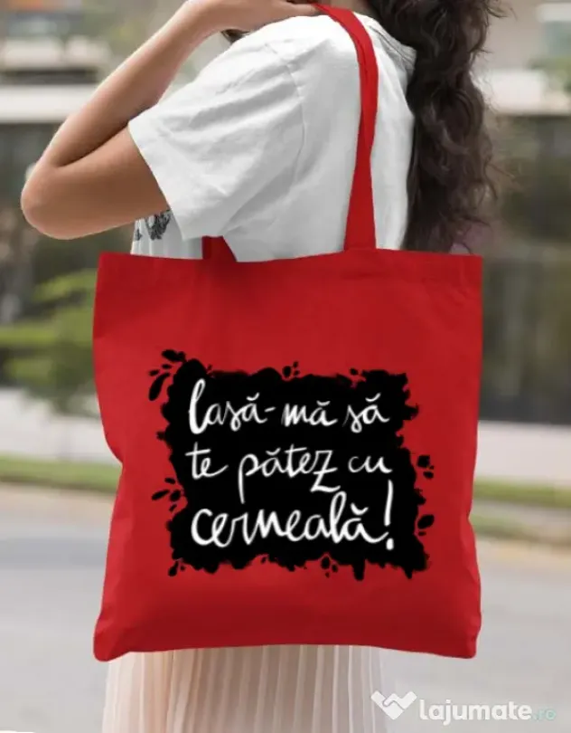 Sacosa din panza Te patez cu cerneala Rosu