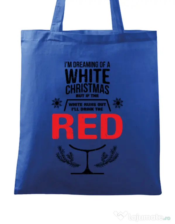 Sacosa din panza White Christmas Albastru regal