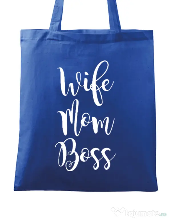 Sacosa din panza Wife mom boss Albastru regal