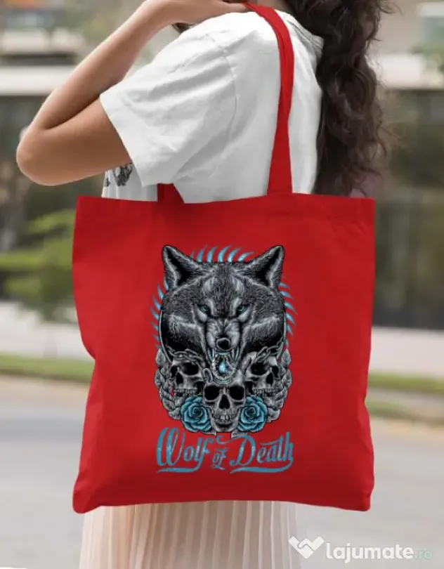 Sacosa din panza Wolf of death Rosu