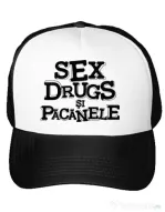 Sapca personalizata Sex, drugs si pacanele Alb