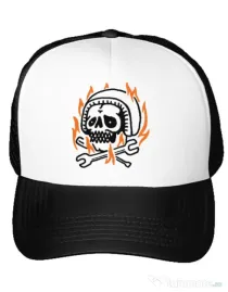 Sapca personalizata Skull biker Alb