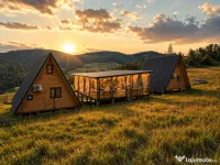 DE VÂNZARE |  Două cabane A-frame, terasă panoramică și teren 870 mp 