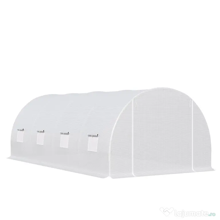 Outsunny Tunnel Sera de gradina pentru plante din PE cu tevi metalice 6x3x2m Alb | Aosom Romania