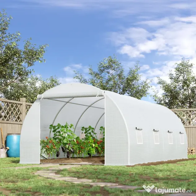 Outsunny Tunnel Sera de gradina pentru plante din PE cu tevi metalice 6x3x2m Alb | Aosom Romania