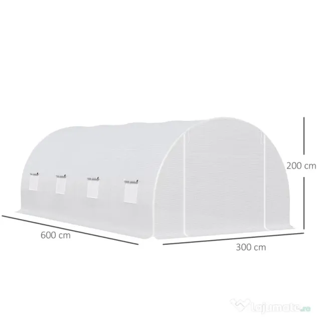 Outsunny Tunnel Sera de gradina pentru plante din PE cu tevi metalice 6x3x2m Alb | Aosom Romania