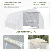 Outsunny Tunnel Sera de gradina pentru plante din PE cu tevi metalice 6x3x2m Alb | Aosom Romania 
