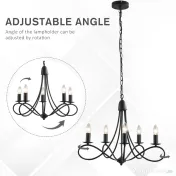 HOMCOM Lustră Suspendată Design Împletit, Candelabru Oțel cu 5 Brațe, Iluminat Elegant Sufragerie 158x45 cm, Negru | Aosom Romania 