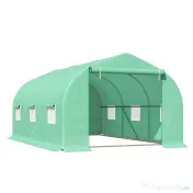Outsunny Seră pentru Grădină cu 6 Ferestre, Ușă Rulantă și Acoperiș Învelit PE, 4,5x3x2 m, Verde Închis | Aosom Romania