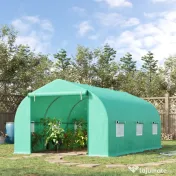 Outsunny Seră pentru Grădină cu 6 Ferestre, Ușă Rulantă și Acoperiș Învelit PE, 4,5x3x2 m, Verde Închis | Aosom Romania