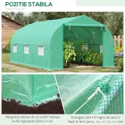 Outsunny Seră pentru Grădină cu 6 Ferestre, Ușă Rulantă și Acoperiș Învelit PE, 4,5x3x2 m, Verde Închis | Aosom Romania