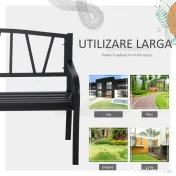 Banca de Gradina Outsunny din Metal cu 2 Locuri, neagra | Aosom RO 