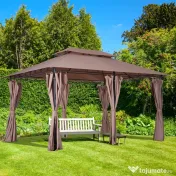 Outsunny Foisor din Otel cu Acoperis Dublu si Perdele Impermeabile culoare kaki 4 x 3 m | Aosom Romania 