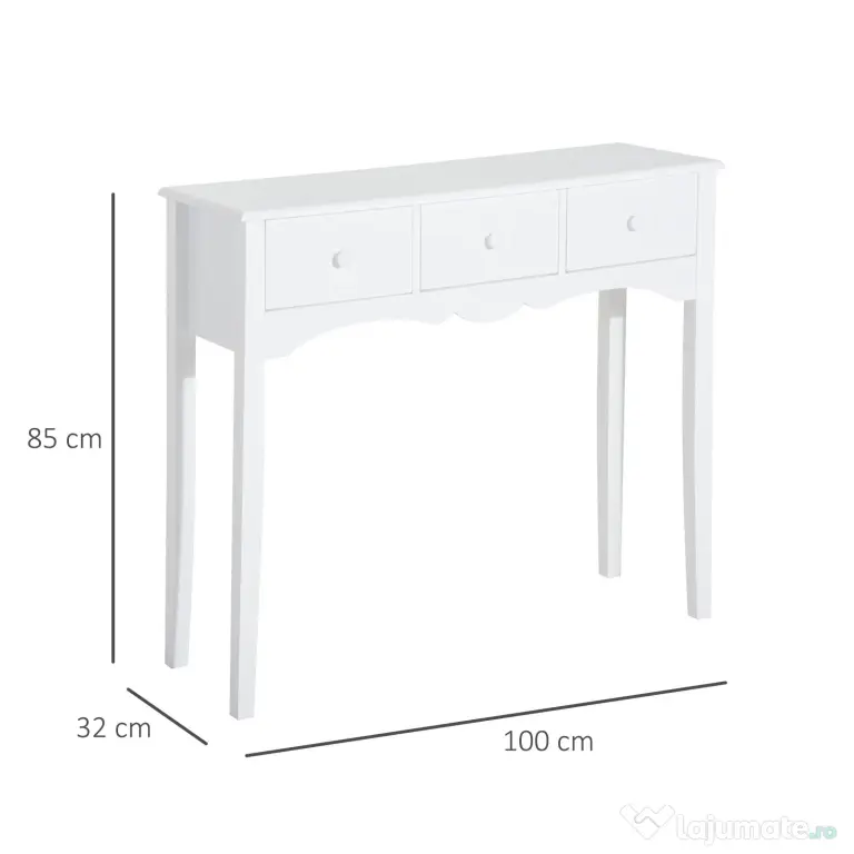 HOMCOM Masă Consolă Modernă cu 3 Sertare, Consolă de Intrare din MDF, pentru Hol, Sufragerie, 100x32x85 cm, Alb | Aosom Romania