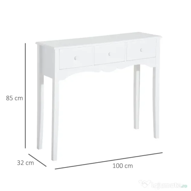 HOMCOM Masă Consolă Modernă cu 3 Sertare, Consolă de Intrare din MDF, pentru Hol, Sufragerie, 100x32x85 cm, Alb | Aosom Romania