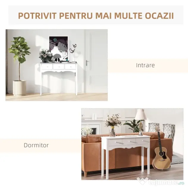 HOMCOM Masă Consolă Modernă cu 3 Sertare, Consolă de Intrare din MDF, pentru Hol, Sufragerie, 100x32x85 cm, Alb | Aosom Romania
