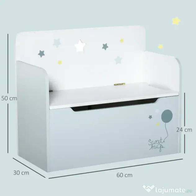 HOMCOM Bancă de Depozitare Portabilă pentru Jucării 2 în 1, Ladă cu Spătar pentru Copii de 3-6 Ani, 60x30x50 cm, Albastru | Aosom Romania