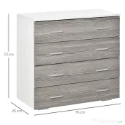 HOMCOM Comodă Modernă cu 4 Sertare, Manere din Aluminiu, Structură din Lemn, 76x35x72 cm, Alb și Gri | Aosom Romania