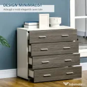HOMCOM Comodă Modernă cu 4 Sertare, Manere din Aluminiu, Structură din Lemn, 76x35x72 cm, Alb și Gri | Aosom Romania