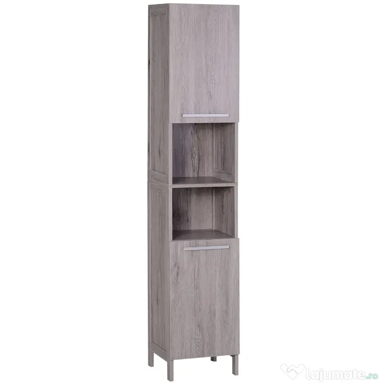 Kleankin Coloană Baie 2 Dulapuri 2 Rafturi Deschise MDF Suprafață Netedă 30x32x172.5cm Culoare Lemn | Aosom Romania