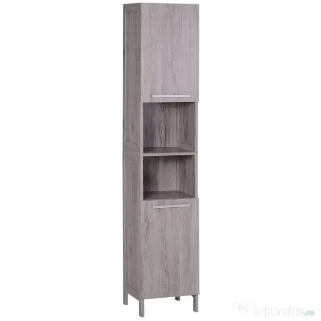 Kleankin Coloană Baie 2 Dulapuri 2 Rafturi Deschise MDF Suprafață Netedă 30x32x172.5cm Culoare Lemn | Aosom Romania