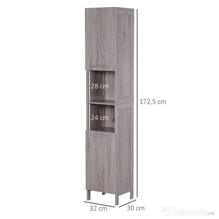 Kleankin Coloană Baie 2 Dulapuri 2 Rafturi Deschise MDF Suprafață Netedă 30x32x172.5cm Culoare Lemn | Aosom Romania
