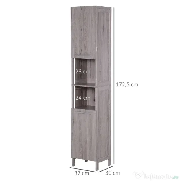Kleankin Coloană Baie 2 Dulapuri 2 Rafturi Deschise MDF Suprafață Netedă 30x32x172.5cm Culoare Lemn | Aosom Romania