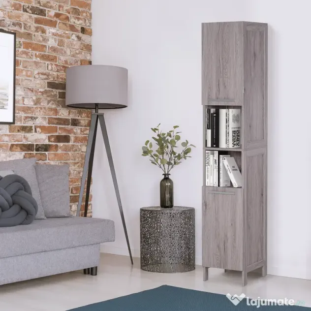 Kleankin Coloană Baie 2 Dulapuri 2 Rafturi Deschise MDF Suprafață Netedă 30x32x172.5cm Culoare Lemn | Aosom Romania
