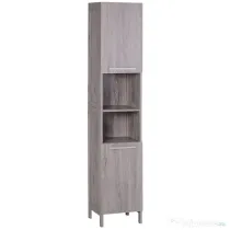 Kleankin Dulap Coloană de Baie, Mobilier Vertical din MDF cu Suprafață Netedă, Dulap Înalt cu Rafturi și Uși pentru Organizare în Băi Mici