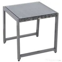 Outsunny Masă de Cafea pentru Terasă și Grădină cu Cadru din Aluminiu și Ratan PE, Suprafață Acoperită cu Sticlă, 50x50x50cm, Gri | Aosom Romania 